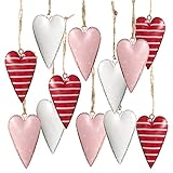 Logbuch-Verlag 12 Herzen Anhänger rot weiß rosa Metall Blech Herzen zum Aufhängen gepunktet gestreift Deko Hochzeit Geschenke