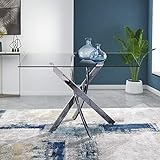 GOLDFAN Rechteckiger Esstisch aus Glas Moderner Küchentisch Glas Tisch mit Metallbeinen für Esszimmer Wohnzimmer Küche, Silber 110x70