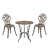 casa.pro Bistro Set 'Wakefield' Tisch mit 2 Stühlen Balkon-Set Gartenmöbel Gußeisen Bronze