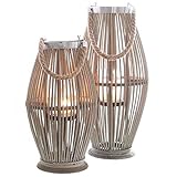 Laterne aus Bambus mit Henkel und Glaszylinder - Bambuslaterne Windlicht aus Bambus Gartenlaterne Größe H 40 cm