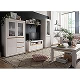 Wohnzimmer Komplett Set Massivholz TV Wand Mediawand Wohnwand Lowboard Wandboard Vitrine Highboard Couchtisch 70 x 70 cm Kiefer massiv weiß Weiss