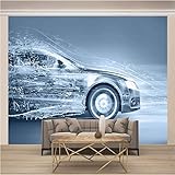3D Wandtapete Silber Cooles Auto Wandmalerei Schlafzimmer Wohnzimmer Heimdekoration 3D-Wandbild Tapete Abziehen Und Aufkleben Selbstklebende Wandposter Wandkuns 350 (Breite) x 256 (Höhe) cm