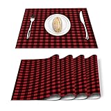 4/6 Stück Set Tischsets Buffalo Plaid Karo Baumwolle Leinen Tischserviette Küchenzubehör Home Party Dekor Platzsets (Farbe: A Größe: 4 Stück)