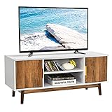 COSTWAY TV-Ständer Fernsehschrank Holz, TV-Schrank für TVs bis zu 50', Fernsehtisch mit offenem Regal, Sideboard Wohnzimmerschrank mit 2 Kabelführungslöchern, für Wohnzimmer & Schlafzimmer