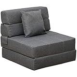 HOMCOM Schlafsessel Schlafsofa Sofabett Einzelsofa mit Waschbarem Kissen Grau 70cm x 70cm x 61cm