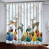 SAKKAI Vorhänge Blickdicht Schlafzimmer Wohnzimmer - 2Er Set Modern Vorhang Mit Ösen 280X260cm (BxH) 3D Abstraktes Elchtier Muster Druck Verdunkelungs Gardinen Kinderzimmer Schallschutz Thermovorhang