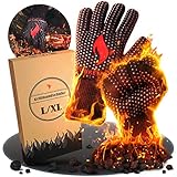 Funkenflug® Premium Grillhandschuhe hitzebeständig, 3 Bequeme Größen [Neu] - Lange feuerfeste Handschuhe für EIN einzigartiges Grillerlebnis - inkl. Geschenkverpackung und Rezepte E-Book (L/XL)