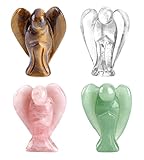 CrystalTears 4 pcs Engel Figuren Edelsteine Engel Deko Set 4cm Schutzengel zum Mitnehmen Talisman Sammlerfiguren(Rosenquarz+ Tigeraugen+ grüner Aventurin+Bergkristall)