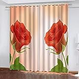 SATUSA Verdunkelungsvorhang Kinderzimmer Junge Mädchen Blickdichter Ösenvorhang 3D Roter Rosenstrauß Muster Ösenschal 2Er Set 234X230Cm Vorhänge Schlafzimmer Thermo Gardinen Fensterdekoration