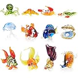 IK Style Set mit 12 Aquarium-Dekoration, Glas-Fischfiguren, handgefertigt, bunte Glasfiguren, Aquarium-Ornamente