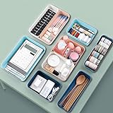 12 stapelbare Schubladen-Organizer und -aufbewahrung, vielseitig einsetzbar, große Utensilienablage, Make-up, bunte Kunststoff-Schreibtisch-Schubladeneinsätze und Zubehör