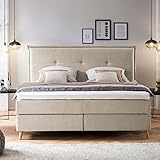 Möbelfreude Doluna Aurel Boxspringbett 180x200 cm Beige H2/H3 | 7-Zonen Tonnentaschenfederkern Matratze & Visko-Topper mit Klimaband | Kopfteil mit umlaufender Keder | Made in Germany