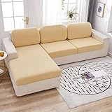 ESCATIC Jacquard-Sofa-Kissenbezug, einfarbig, Möbel-Couch-Bezüge für Wohnzimmer, Zuhause, Spandex, dehnbar, waschbar, Abnehmbarer Schutz, Beige, Gelb, Rückseite (S) – 1 Stück