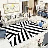 Teppich Geometrisches Muster Küchenteppich Schwarz-weißes Streifenmuster modernes Zuhause Wohnzimmer Flurläufer langer Flur Schlafzimmer Kinderzimmer sicher rutschfest verschleißfest Teppich Jugendzim