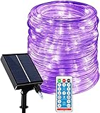 SUAVER 32M 300LED Solar Lichterkette Außen, wasserdichte Solar Lichtschlauch mit Fernbedienung Timer LED Streifen Dimmbare Solar Tube Licht Decor String Licht Solarleuchten Weihnachten (Lila)