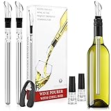 RYMALL 2 Stück Weinkühlstab, 4-in-1 Weinkühler Stab aus Edelstahl inkl. Stäben +Ausgießer + Folienschneider + Flaschenverschluss, Ideales Weinzubehör Geschenk für Weinliebhaber, Rot- Weißwein Geschenk