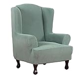 OQHAIR 1 Stück Stretch Ohrensessel Überzug Bezug Weiches Elasthan Ohrensessel Überzug Jacquard-Möbelschutz mit Karomuster für das Wohnzimmer -Grün