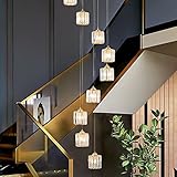 LSRADU Wendeltreppen-Kronleuchter, Kristall-Lichtschirm, Deckenkugeln, Glasblasenlampe, große Pendelleuchten für Wohnzimmer, Flur, Duplex-Hängeleuchten, Gold, 50 x 200 cm, 10 Kugeln, inklusive Glüh