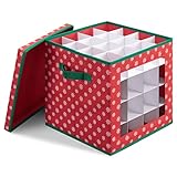 Navaris Aufbewahrungsbox für Weihnachtskugeln - Sortierbox für Christbaumkugeln - Box Aufbewahrung 64 Fächer - quadratisch mit Deckel - Grün Rot