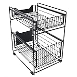 Fetcoi 2 Etagen Regal Unter Waschbecken Unterschrank Organizer Anti-Rutsch Spülschrank Gewürzregal 37,4 * 28,2 * 44cm Schrank Lagerregal Schwarz Etagenregal