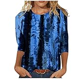 DIYIOUZHOU T Shirt Damen Übergrössen 3/4 Ärmel T Shirts Print Weites Geburtstag Coole Herbs Oberteile Damens Polyester Rundhals Modische Dunkelblau