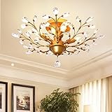 Ganeed Vintage K9 Klar Kristall Kronleuchter, Decke Beleuchtung, anhänger Beleuchtung Flush Montiert Leuchte mit 4 Licht für Wohnzimmer Esszimmer Restaurant Veranda Flur (Gold)