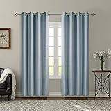 Singinglory Glitzer Blau Gardinen mit Raffhalter 2er Set 140x245cm, Voile Ösen Lange Vorhänge Schals für Küche, Balkon oder Wohnzimmer