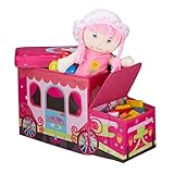 Relaxdays Sitzbox Kinder, Staubox mit Deckel, Spielzeug, faltbar, Einhorn, Stauraum, Jungen & Mädchen, 50 Liter, pink