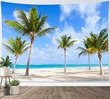 LB Wandteppich Tropische Küste Wandtuch Grüne Palme am Strand Wandbehang Blaues Meer und Himmel Sommerlandschaft Tapisserie für Wohnzimmer Schlafzimmer Wohnheim Wanddeko,235x180cm