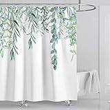 KAONESS Duschvorhang 180x200cm Pflanzen Duschvorhang Antischimmel Wasserabweisend und Waschbar mit 12 Duschvorhangringen (Grün, 180 * 200)
