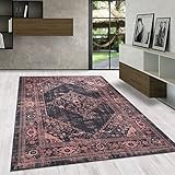 SIMPEX Kurzflor Teppich, Orientalisch Design, Teppich Rot, 80 x 150 cm, Teppich Vintage-Stil, Teppich Wohnzimmer