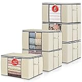 GoMaihe 6 Stück Aufbewahrungstasche Groß Verstärkten Griffen und reißfestem, für Kleidung, Bettdecken und Kissen, Aufbewahrungsbox mit Deckel, Umzugskartons mit Fenster Faltbare Aufbewahrung Boxen