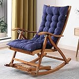 MINDONG HZH Liegestuhl Schaukelstuhl Home Balkon Freizeit Lazy Lounge Chair Rattan Alter Mann Nickerchen Erwachsener Massivholzstuhl Traggewicht 200 kg (verlängert braun) (blau)