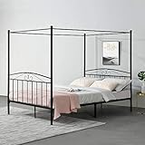 [en.casa] Himmelbett Lahti 180 x 200 cm Schwarz Metallbett Doppelbett Bettgestell mit Lattenrost auf Stahlrahmen