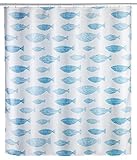 WENKO Anti-Schimmel Duschvorhang Aquamarin, Textil-Vorhang mit Antischimmel Effekt fürs Badezimmer, waschbar, wasserabweisend, mit Ringen zur Befestigung an der Duschstange, 180 x 200 cm