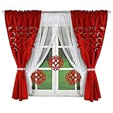 Flying Curtains Einzigartiges Gardine Vorhang Set | für Wohnzimmer Schlafzimmer | Fenster-Gardinen Set mit Vorhängen | Scheibengardinen | Modern Home Decor Dekoration L448 Rot