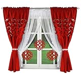 Flying Curtains Einzigartiges Gardine Vorhang Set | für Wohnzimmer Schlafzimmer | Fenster-Gardinen Set mit Vorhängen | Scheibengardinen | Modern Home Decor Dekoration L448 Rot