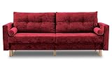 BETTSO -Schlafsofa Sara - Sofa mit Schlaffunktion und Bettkasten, Bettsofa mit Wellenfeder, Schlafcouch mit Holzfüße, Couch vom Hersteller, Couchgarnitur, Velours-MATT (Rot)