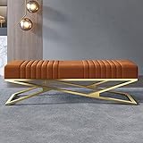 Samt Gepolsterte Schuhbank,Moderner Platzsparender Fußstützenhocker Für Wohnzimmer Schlafzimmer,Luxuriöse Schuhaufbewahrung Mit Kissensitz-Orange 100x38x42cm(39x15x17inch)