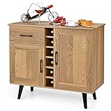 COSTWAY Sideboard, Küchenschrank mit Türen und Schubladen, Küchekommode im Landhausstil mit Weinregal für 6 Flaschen, Buffetschrank Weinschrank für Küche, Wohnzimmer, 90 x 40 x 79 cm