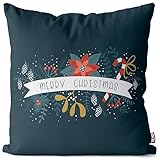 VOID Frohe Weihnachten Deko Kissenbezug Kissenhülle Polyester wasserfest Outdoor Indoor, Kissen Größe:60 x 60 cm