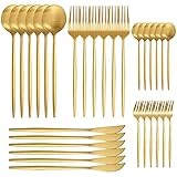 AIBAOBAO 30 teilig Besteckset für 6 Personen, Besteckset, Besteck aus Edelstahl mit Messer Gabel Löffel, Gold Besteck Set, Gabeln, Löffel, Kuchengabeln, Tee-/ Kaffeelöffel Essbesteck