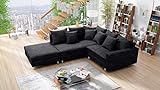 Küchen-Preisbombe Modernes Sofa Couch Ecksofa Eckcouch in Gewebestoff schwarz mit Hocker Minsk L