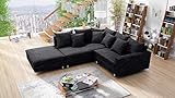 Küchen-Preisbombe Wohnlandschaft Sofa Couch Ecksofa Eckcouch Gewebestoff schwarz + Hocker Minsk L