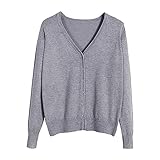 WLHBF Tops Langarm Einfarbiger lockerer Damenpullover aus merzerisierter Baumwolle mit Knöpfen und Strickjacke Strumpfhose Kurz