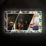FORAM Design Effekt Spiegel Wandspiegel mit LED Beleuchtung - Spiegel mit Lichtschalter - 120x80cm - Badspiegel dekorativer - Individuell Nach Maß - 46 Muster - LED Farbe zu Wählen