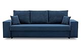 BETTSO -Sofa mit Schlaffunktion und Bettkasten, Couch für Wohnzimmer, Schlafsofa Federkern Sofagarnitur Polstersofa Wohnlandschaft mit Bettfunktion - 238x92x75 cm KIOTO Dunkelblau