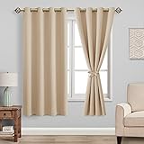 JIUZHEN Blickdicht Vorhänge Gardinen Ösenvorhang für Schlafzimmer Wohnzimmer,Beige Verdunkelungsvorhang,2 Stück,137x117cm(HxB)
