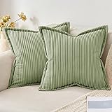 MIULEE Kordsamt Kissenbezug Weiche Kissenhülle Dekorative Sofakissen Quadratische Dekokissen Moderne Zierkissenbezug Gestreifte Kissenbezüge für Wohnzimmer Schlafzimmer 2 Stück 40x40 cm, Bohnengrün