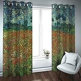 PARREN Rotes Blumenfeld Verdunkelungsvorhangpaneele Schalldichte Vorhänge für Schlafzimmer Wohnzimmer Energiesparende Fensterbehandlung 2 Stück Van Gogh 245x300cm